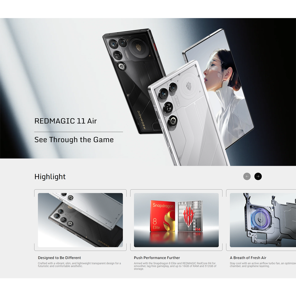REDMAGIC 11 Air 12GB+256GB / 16GB+512GB |  Snapdragon 8 Elite | 7,000mAh | 144Hz full-screen display and ultra-responsive 520Hz shoulder triggers