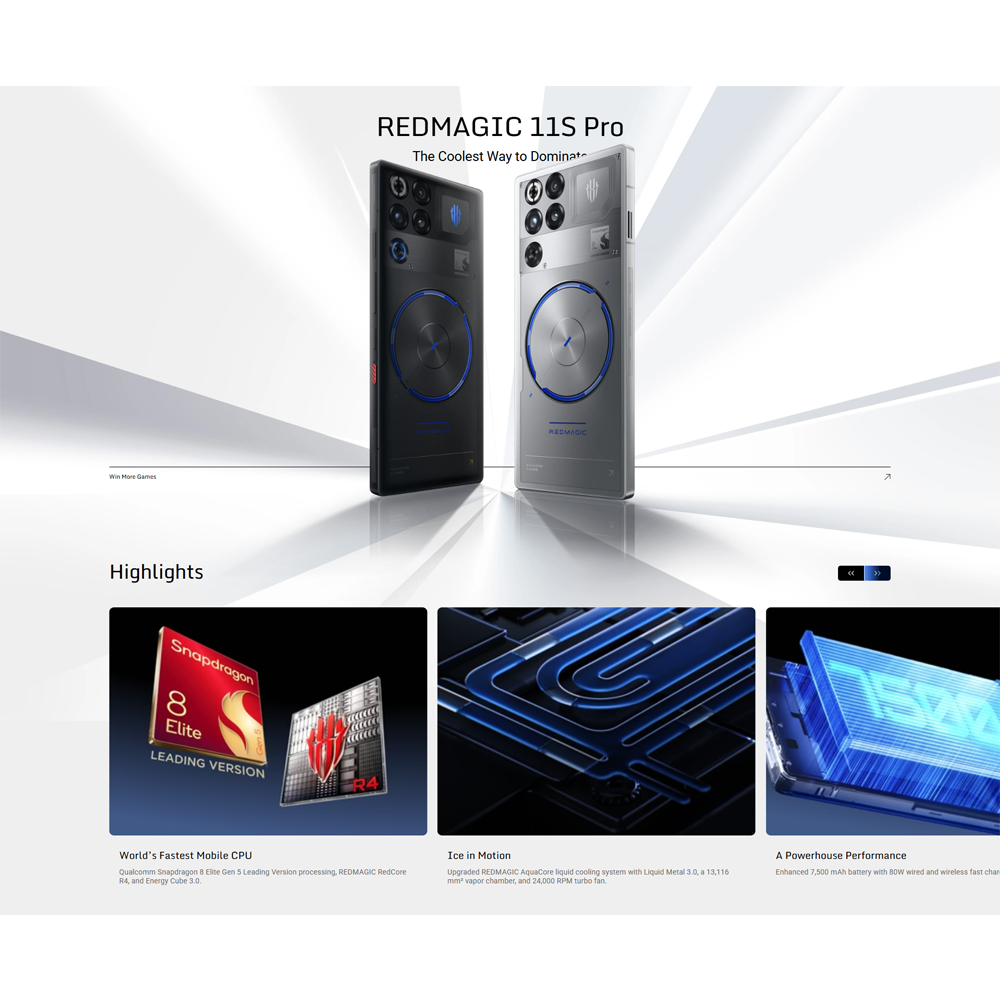 REDMAGIC 11S Pro 12GB+256GB / 16GB+512GB |Snapdragon 8 Elite Gen 5 | Reinforced AquaCore Cooling | 7,500mAh large battery, 80W wired & wireless charging 