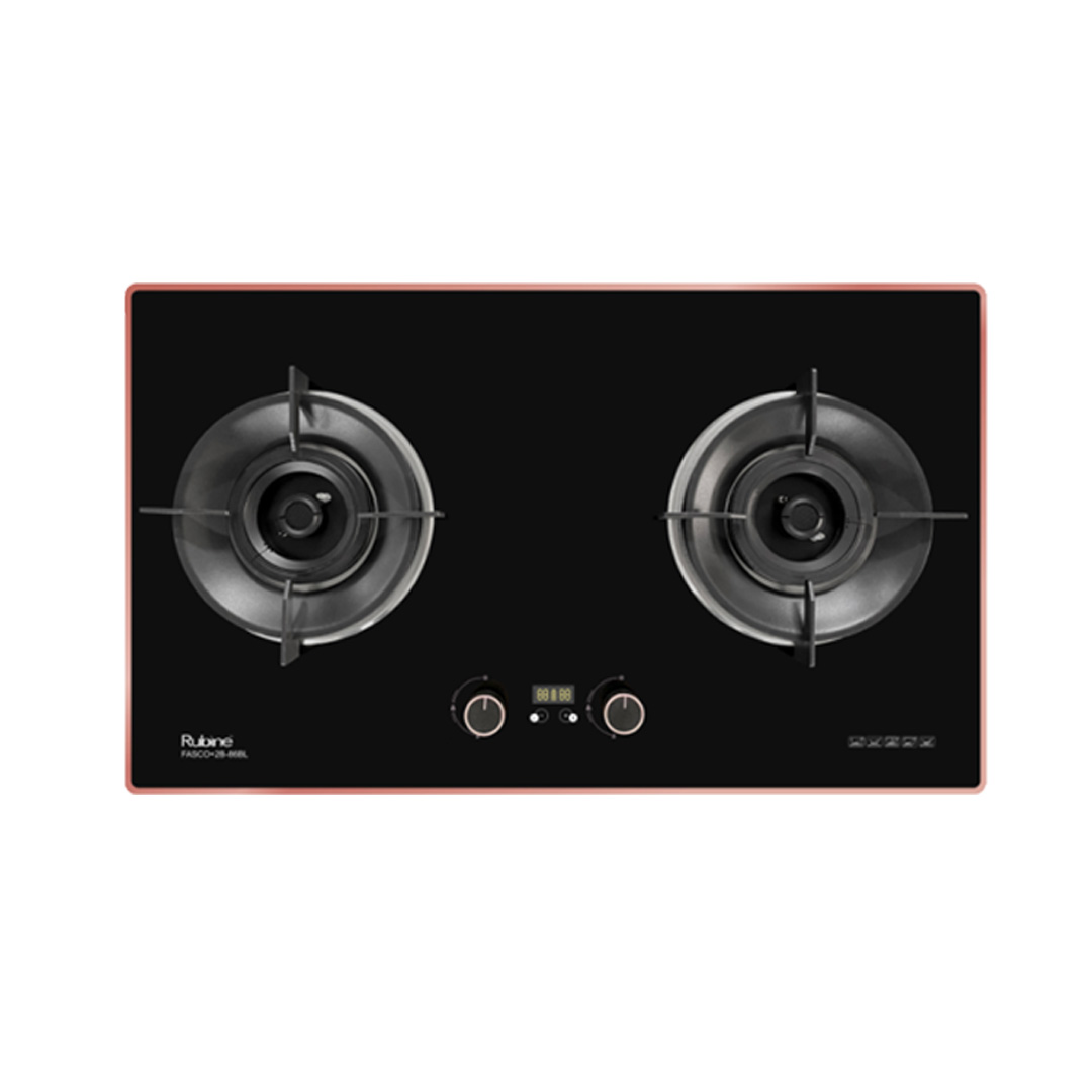 Rubine 2 Burners Built-in Glass Gas Hob RGH-FASCO+2B-86BL | 5.5kW Flame Power | FASCO Dritto Flame Style | I-Link | Hob with 1.5 Year Warranty