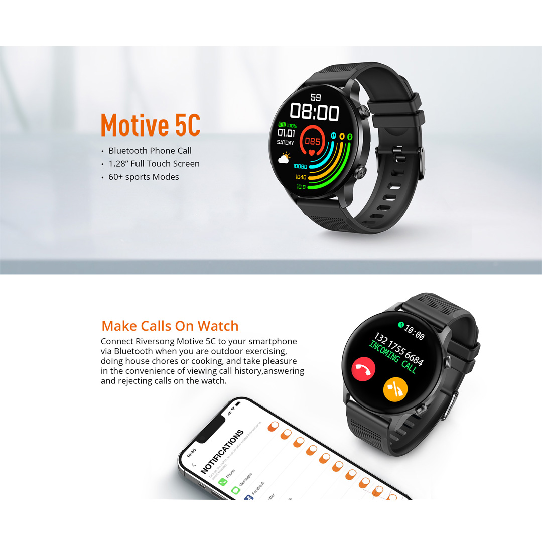 RIVERSONG Motive 5C Smartwatch | Bluetooth Calling | Health-System Management | 60 Sports Modes | AI Voice Assistant | Smart Watch with 1 Year Warranty