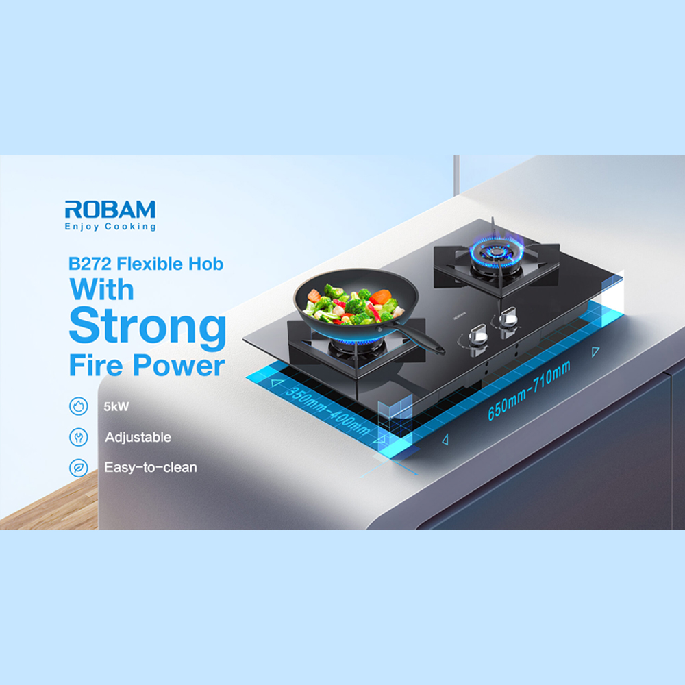 ROBAM 2 Burners Gathering Series Built-In High Flame Gas Hob SRB-B272 | Enamel Water Spray | Flame Failure Protective Device