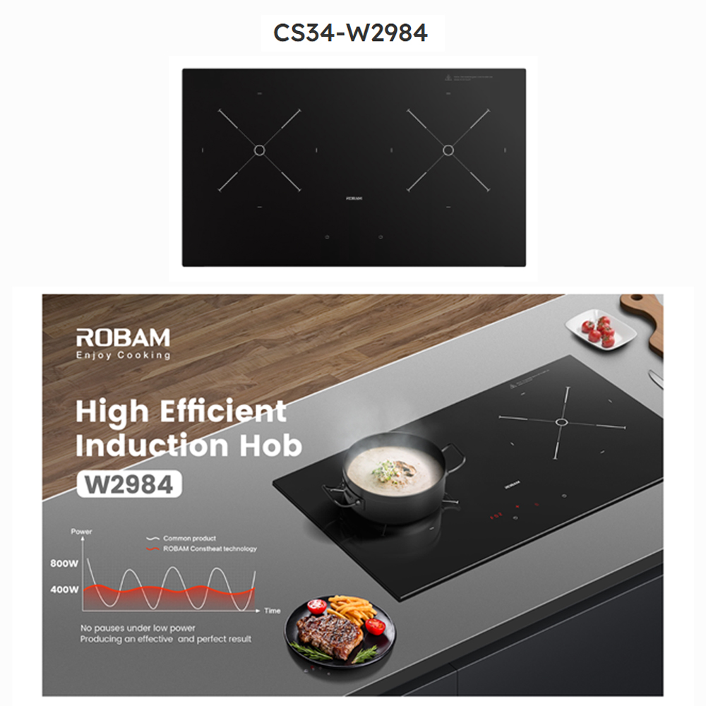 ROBAM 2 Burners Built-in Induction Hob Black SRB-W2984 | High end chip | Consheat Technology