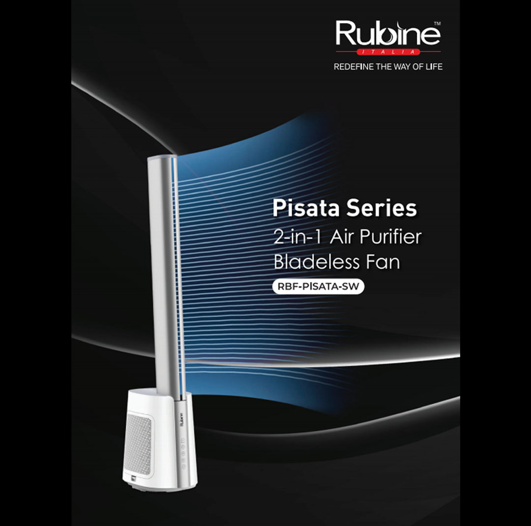 Rubine 36W 2 in 1 Air Purifier Bladeless Fan RBF-PISATA-SW | Built-in Activated HEPA Filter | High-grade Aluminium Air-duct | 4° Circulation Angle Design | Powerful BLDC Motor | Fan with 1 Year Warranty