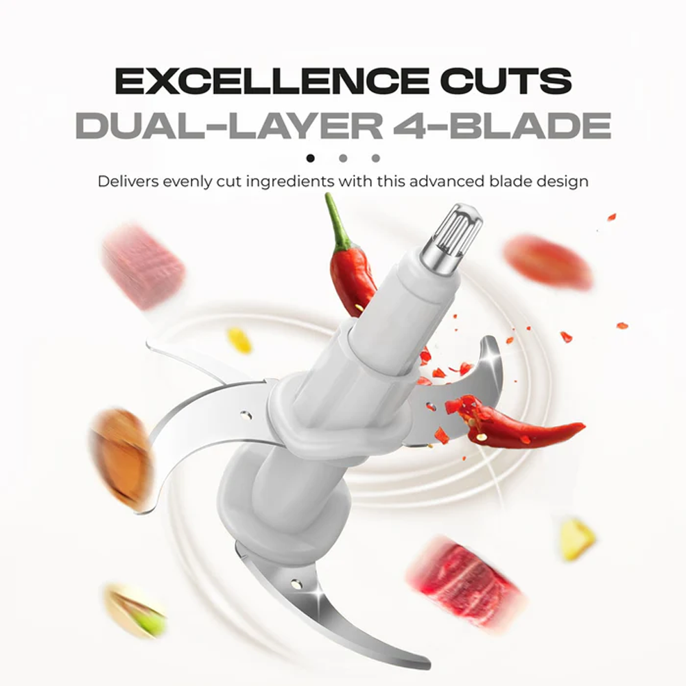 Russell Taylors 2L Glass Bowl Food Chopper FC2 | 2 Layers 304 Stainless Steel Blades | 2L Glass Chopper Bowl | 300W Powerful Motor | 2 -Speed Control