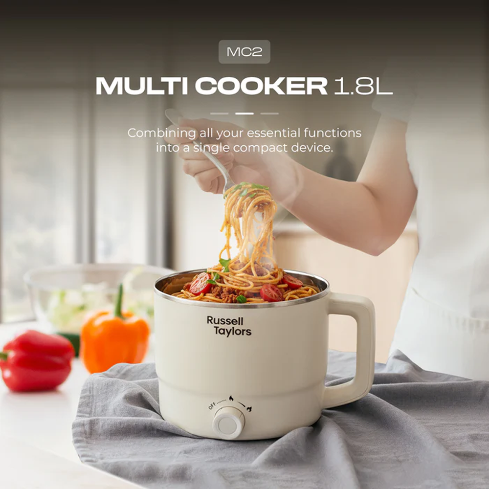 Russell Taylors 1.8L Multi Cooker Stainless Steel Electric Cooker MC2 | Power: 600W | Stainless Steel Inner Pot | All-In-One Multi Cooker | Cooks & Steam Simultaneously