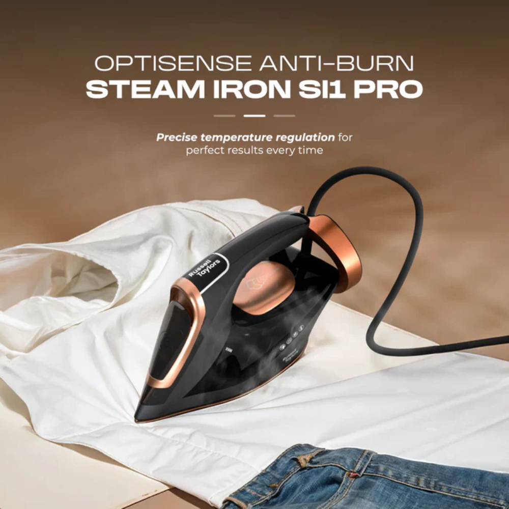 Russell Taylors 3000W Optisense Anti-Burn Steam Iron SI1 PRO | Auto Power Off | Ceramic-Coated Soleplate