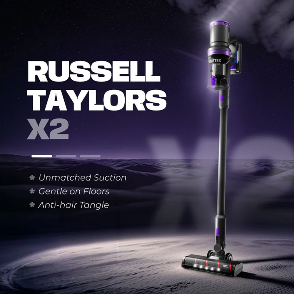 Russell Taylors 300W Cordless Vacuum Cleaner BLDC Motor X2 | Powerful BLDC Motor | 4 Cleaning Mode | Soft Velvet Roller Brush