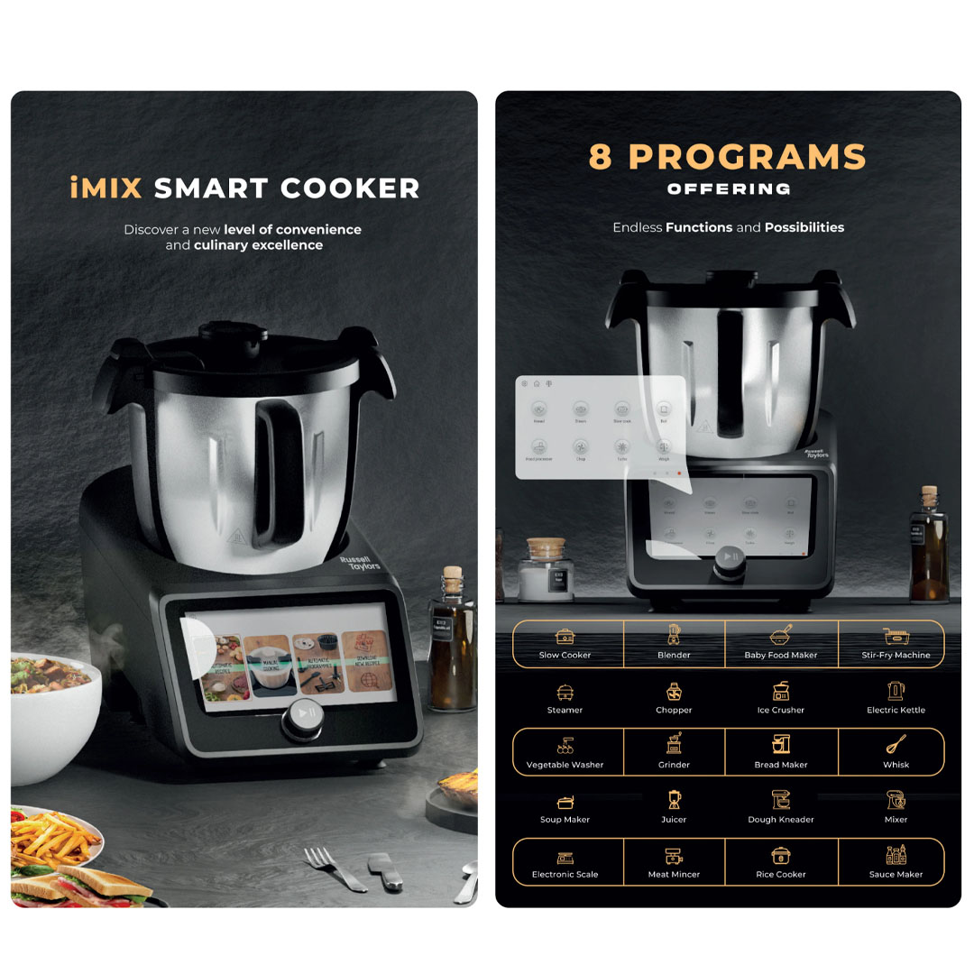 Russell Taylors 3L iMix Smart Cooker Automatic Cooking Robot i5 | Unlocking Culinary Precision | Cook Up to 3 Dishes | Seamless Cooking |  Smart Cooker with 2 Year Warranty