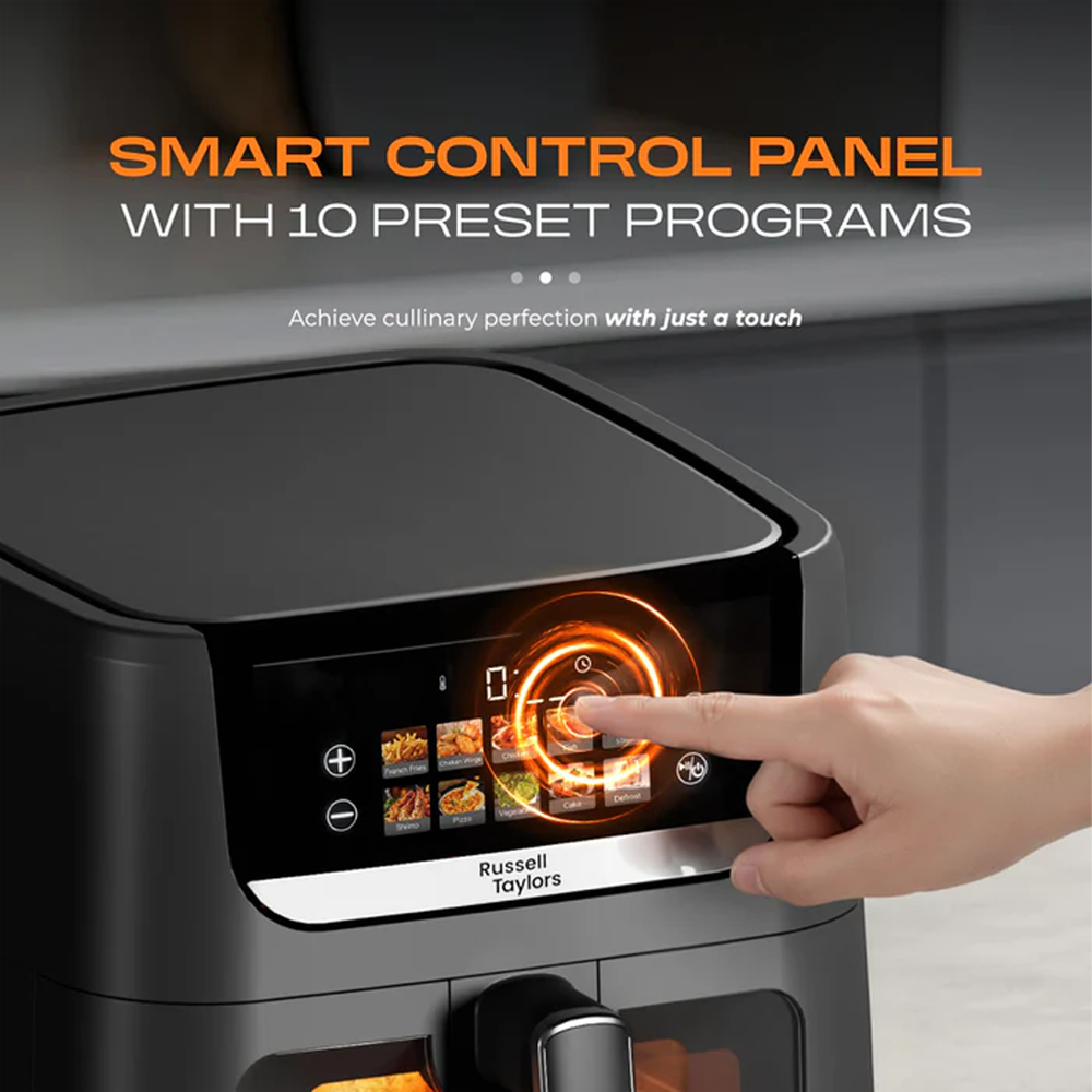 Russell Taylors 6.5L Clear Visible Window Digital Air Fryer Z6L | Smart Control Panel | Non-Stick Pan & Removable Tray