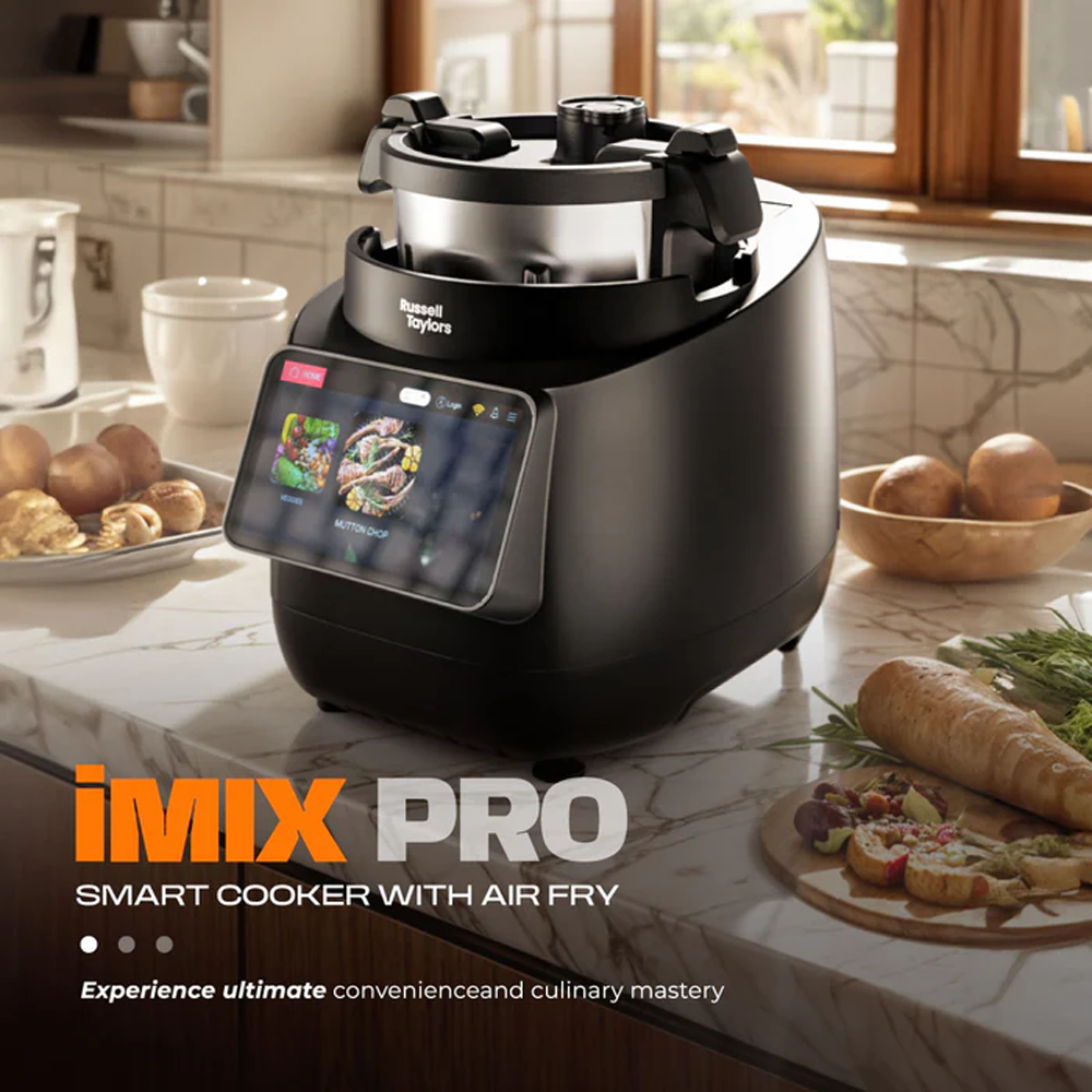 Russell Taylors 3L iMix Pro Smart Cooker with Air Fryer Automatic Cooking Robot i5 PRO | 1400W | 8 Programs Offering | 200+ Recipes | Self-Cleaning Mode