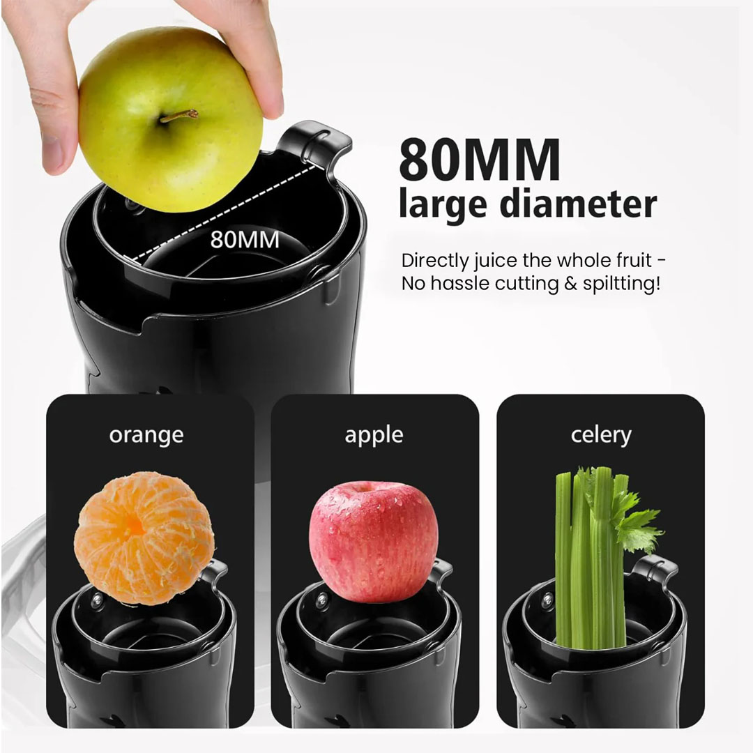 Russell Taylors 80MM Masticating Cold Press Slow Juicer with Wide Feeding Tube SJ2 | 200W | Super Filter | Low-Noise Operation | Easy to Clean | Juicer with 2 Years Warranty