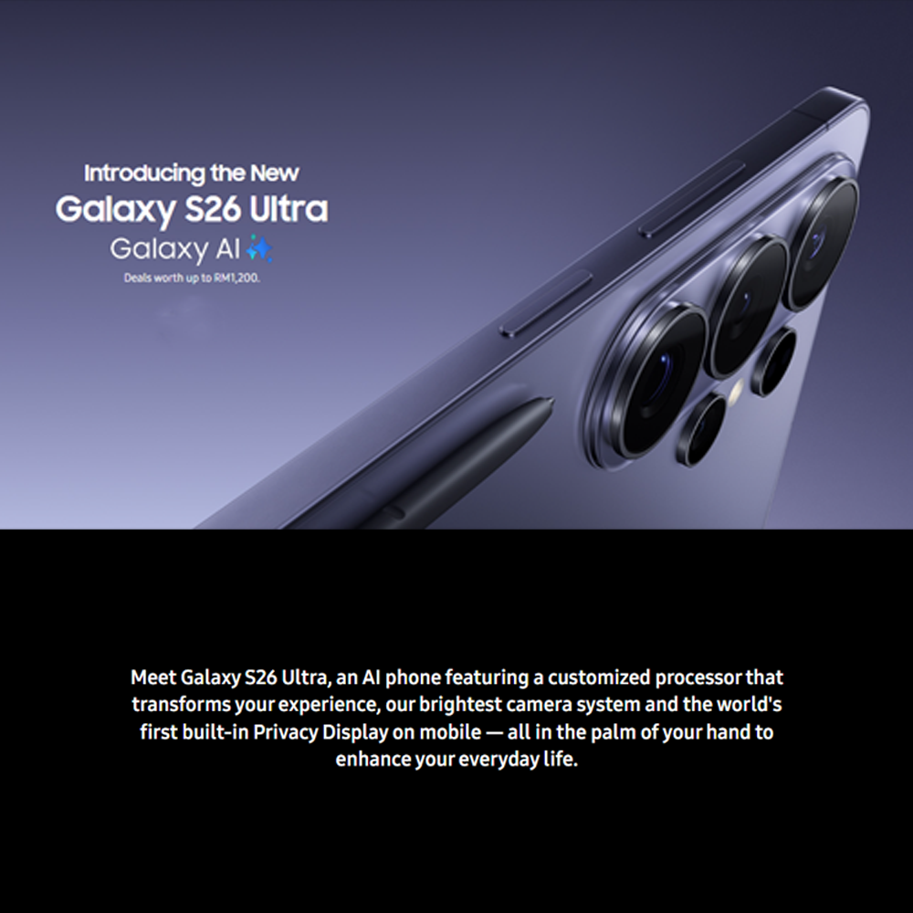 SAMSUNG Galaxy S26 Ultra 12GB+256GB/ 12GB+512GB/ 16GB+1TB | 6.9 inches | 200MP Rear Camera | Li-Ion 5000 mAh | Android 16, One UI 8.5 | Qualcomm SM8850-AC Snapdragon 8 Elite Gen 5 (3 nm)