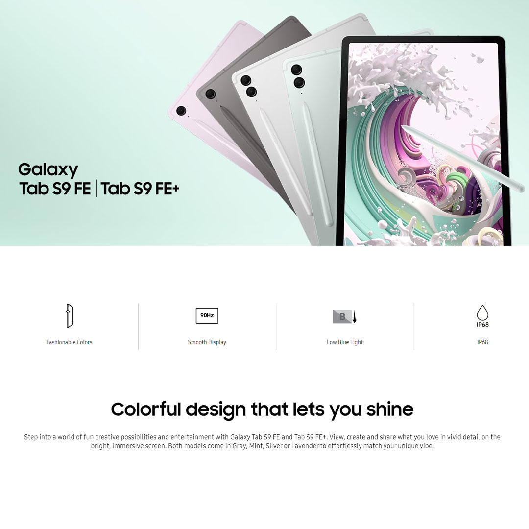 SAMSUNG Galaxy Tab S9 FE Wi-Fi | 6GB+128GB/8GB+256GB | 10.9" Display | 8000mAh Battery | 8MP Main Camera | One UI 5.1 | Tablet with 1 Year Warranty