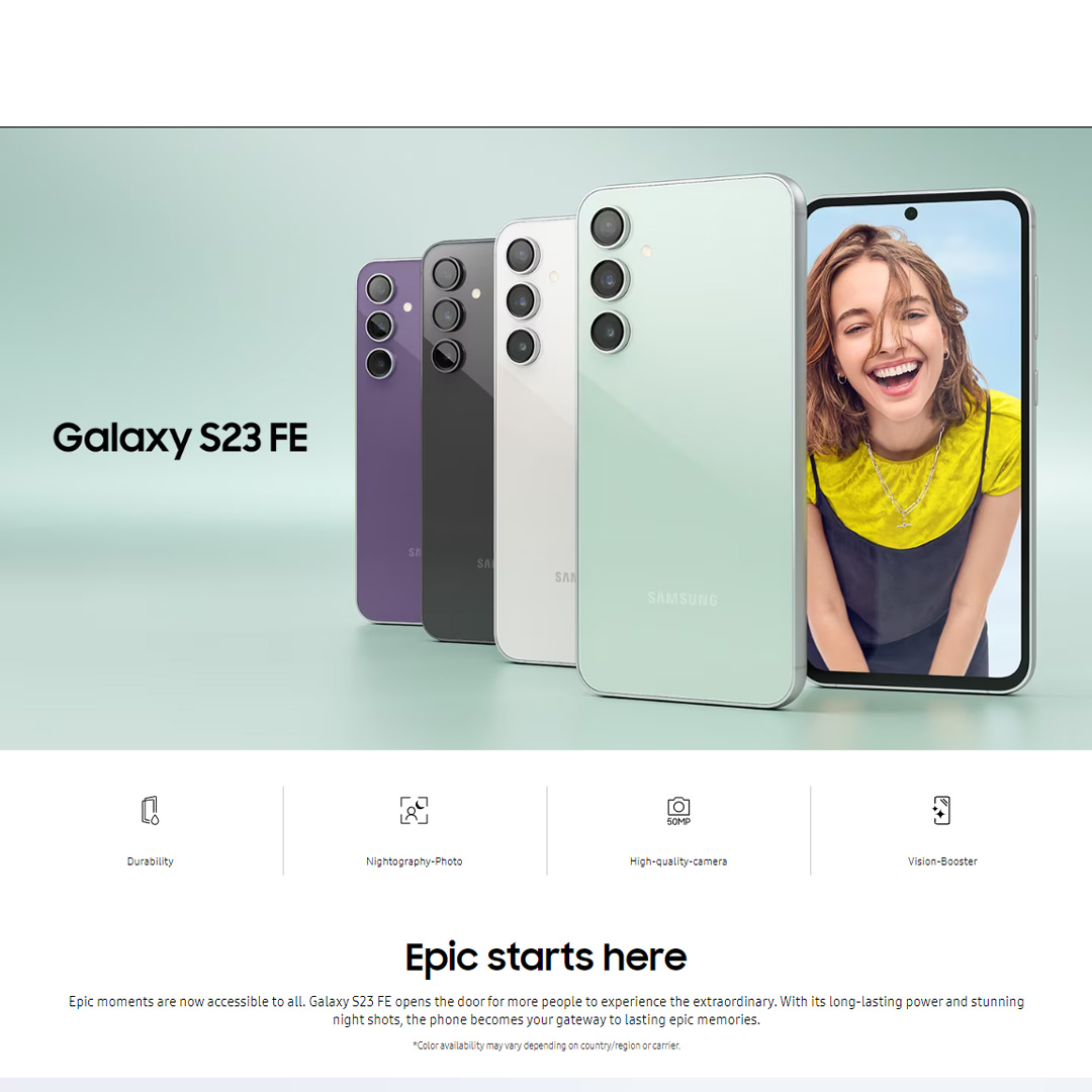 SAMSUNG Galaxy S23 FE 8GB+256GB | Nightography-Photo | High-quality-camera | Vision-Booster | Super Fast Charging | Smartphone with 1 Year Warranty 