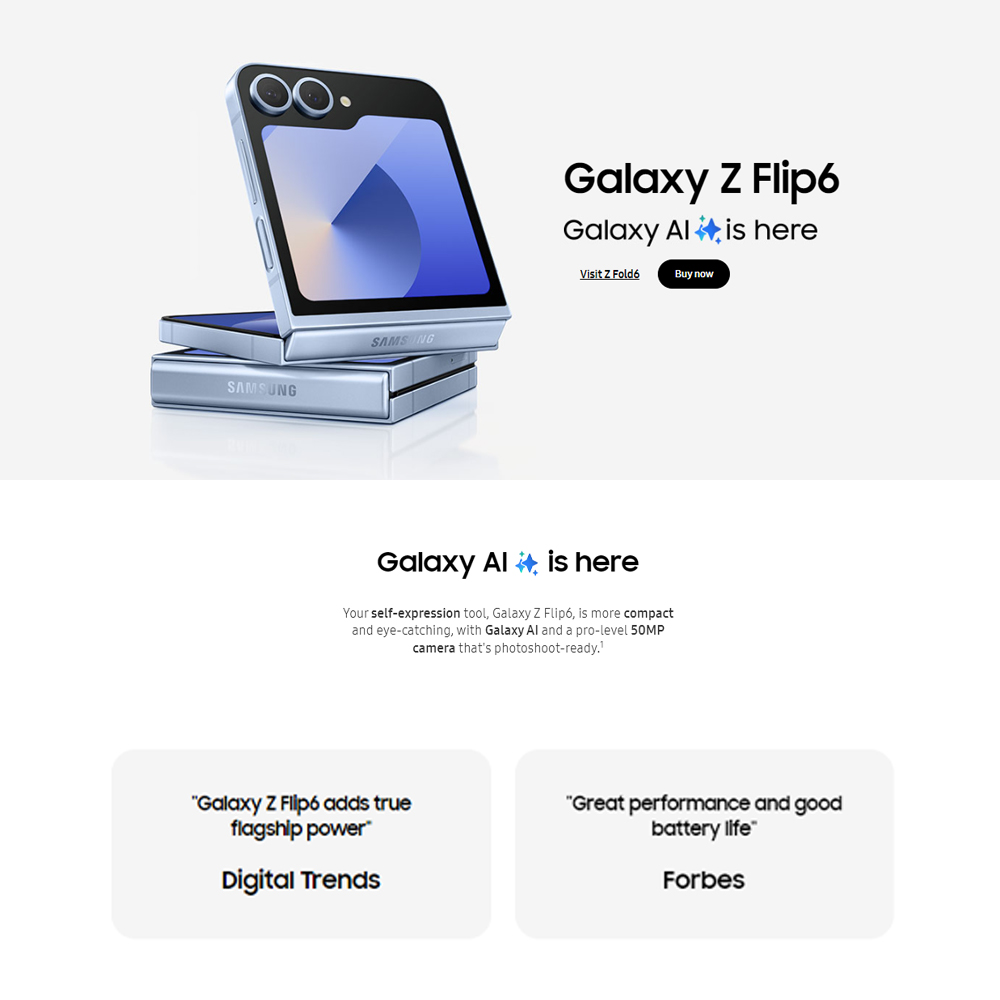 SAMSUNG Galaxy Z Flip6 | Qualcomm SM8650-AB Snapdragon 8 Gen 3 (4 nm) | Nano-SIM and eSIM | 5G