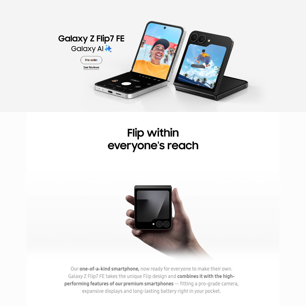 SAMSUNG Galaxy Z Flip7 FE | Pro-level 50 MP camera for selfies | One UI 8. All new for Flip | Efficient battery powers all-day use