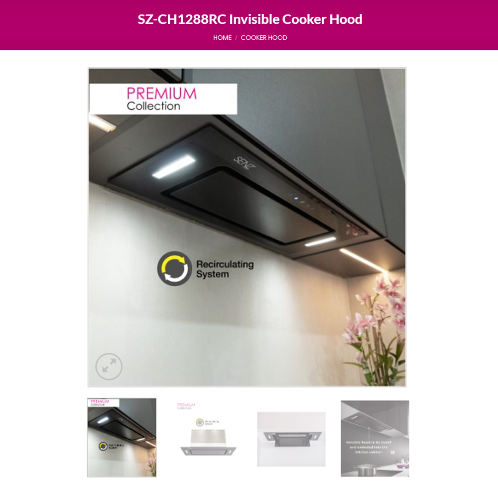 SENZ 1200m3/h Invisible Cooker Hood SZ-CH1288RC | 3 speeds power | Twin Carbon Filters | LED lights
