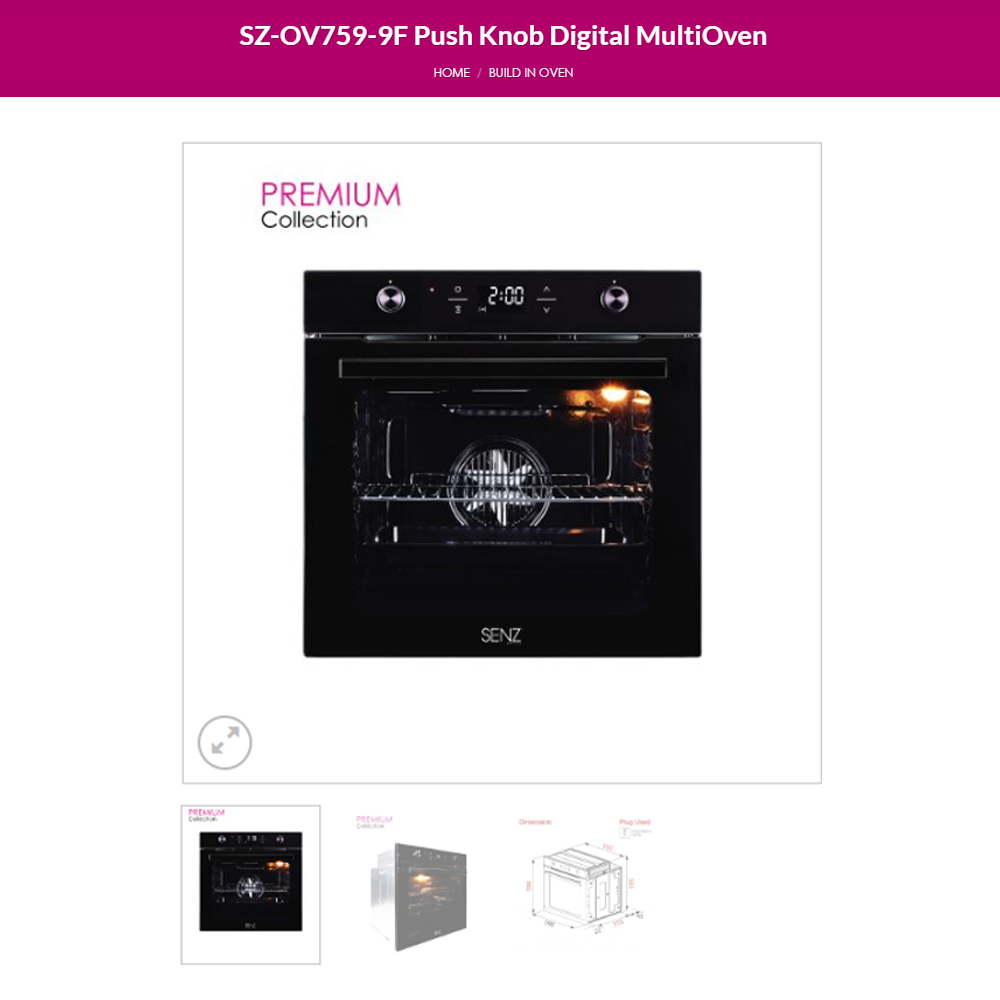 SENZ 75L Push Knob Digital MultiOven | SZ-OV759-9F | 9 Cooking Functions | Rotisseries Baking Mode | 24hour Digital Time Display