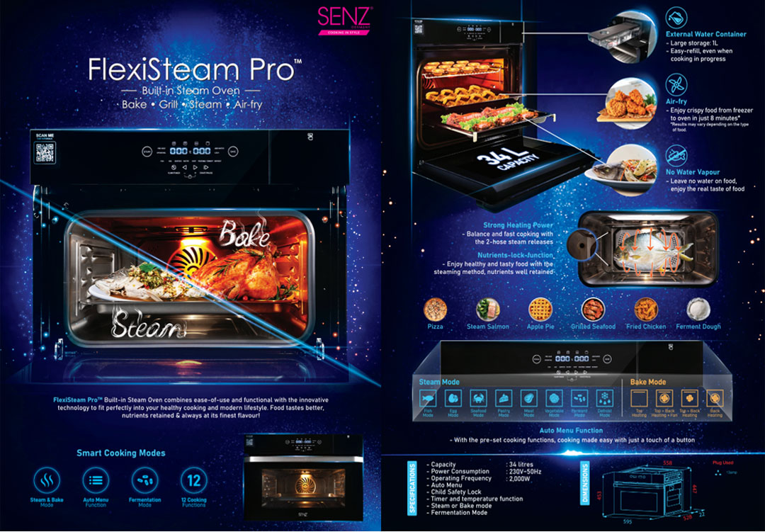 SENZ FlexiSteam Pro IntelClean Oven  SZ-SOV3412/SZ-SOV70108 | Steam Mode | Child Safety Lock | Smart Auto Cleaning | Oven with 1 Year Warranty
