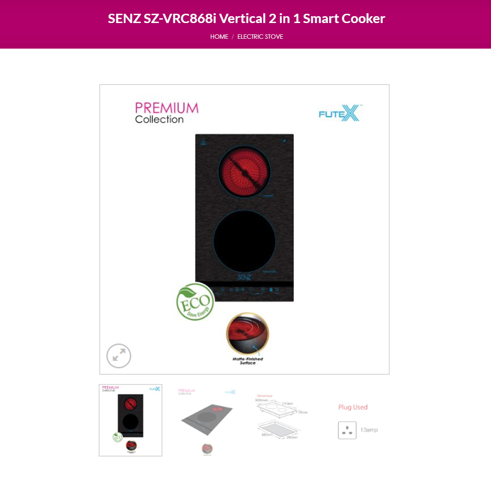 SENZ 2 Burners 2 in 1 Smart Cooker | SZ-VRC868i | Matte-finished surface | Easy-to-clean | Heat resistance