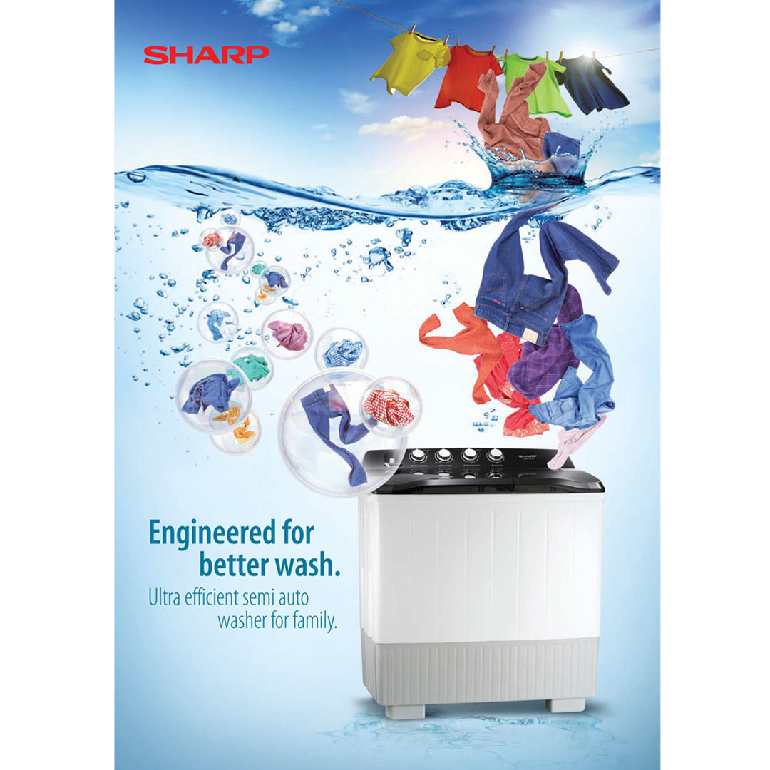Sharp 11KG Semi Auto Washing Machine ESTP1116 | 3-courses Washing Programmes | Wash Timer | Spin Timer | Washing Machine with 1 Year Warranty