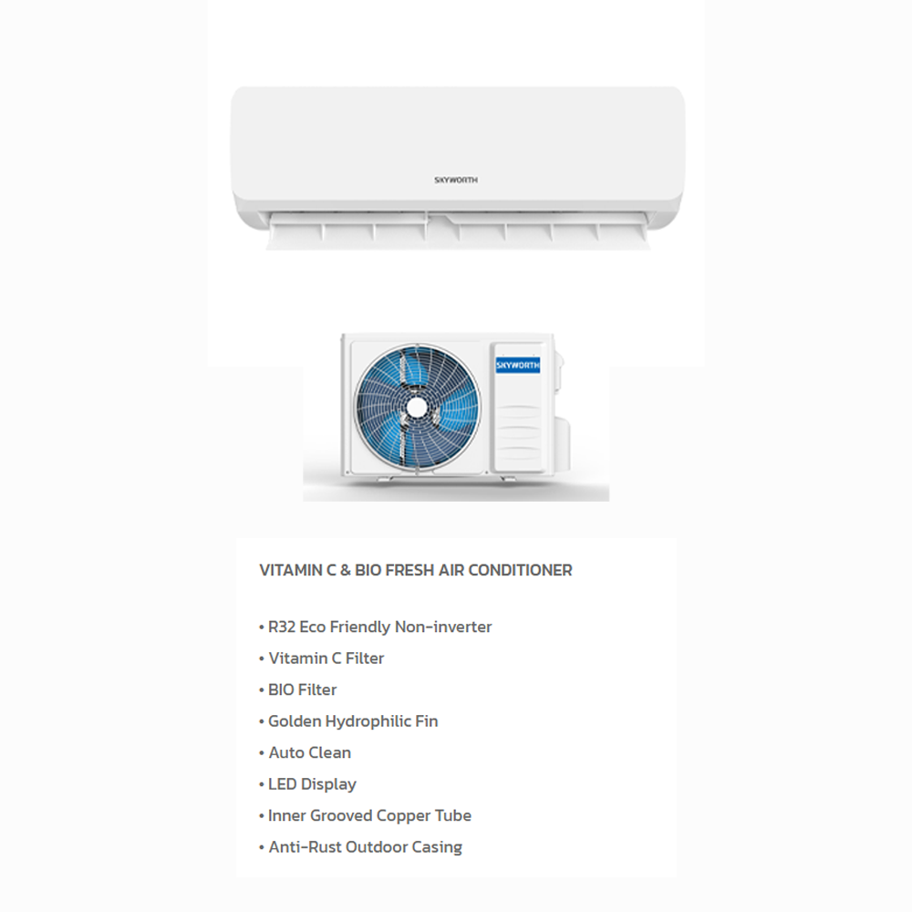 SKYWORTH R32 Eco Friendly Vitamin C & Bio Fresh Air Conditioner SMFC09V-2B1A3NBAB SMFC12V-3B1A3NBAB SMFC18V-5B1A3NBAB SMFC24V-6B1A3NBAB | BIO Filter | Vitamin C Filter