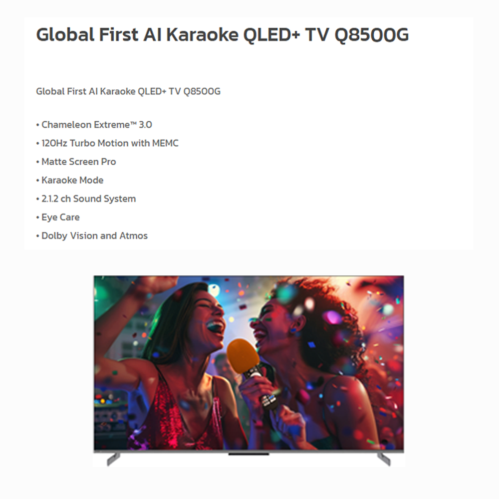 SKYWORTH 55"/65" AI Karaoke QLED Google TV 55Q8500G/65Q8500G | Chameleon Extreme™ 3.0 | Matte Screen Pro | Eye Care