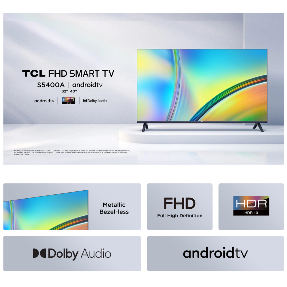 TCL 32 inches 43 inches 4K Android Smart TV 32S5400AF/ 43S5400A | Dolby Audio | Bezel-less Design