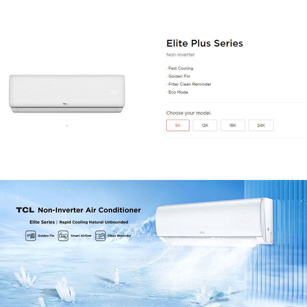 TCL  1HP/1.5HP/2HP/2.5HP Elite Plus Series Split Type Air Conditioner | Turbo Cooling | Eco Mode | Smart Airflow | Air Conditioner with 2 Year Warranty