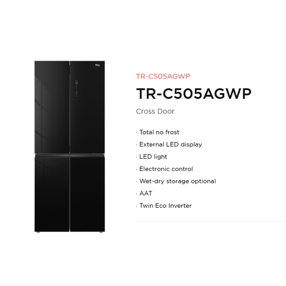 TCL 505L Twin Eco Inverter Multi Doors Refrigerator TR-C505AGWP | Total no frost | External LED display | LED light