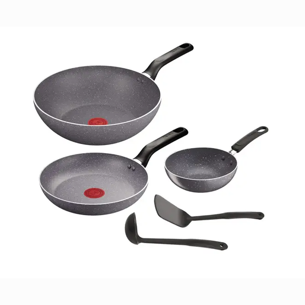Tefal Natura 5-Piece Cookware Set B226S595 | Perfect Searing Thermo-Signal | Naturally Resistant Mineralia Coating | Safe Non-Stick