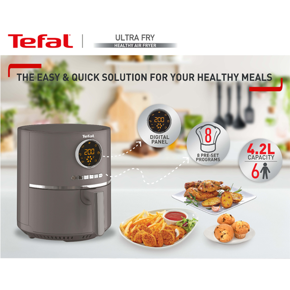 Tefal 4.2L Ultra Fry Healthy Air Fryer Charcoal EY111B40 | 8 Reset Programs | Timer Up to 60 Minutes | Intuitive Digital Interface