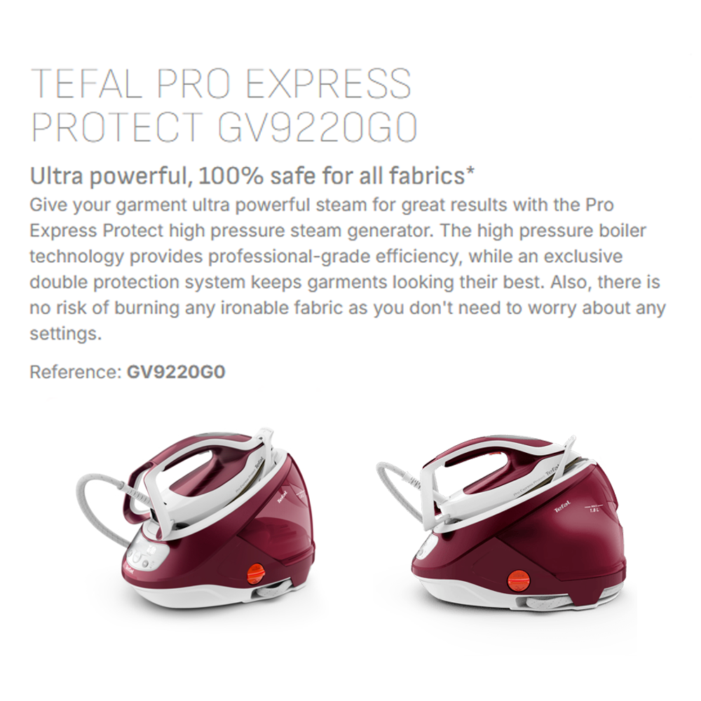 Tefal 2600W Pro Express Protect Steam Generator Iron GV9220G0 | Ultra-powerful steam | Removable calc collector system | Advanced anti-drip technology |  Vertical steam feature