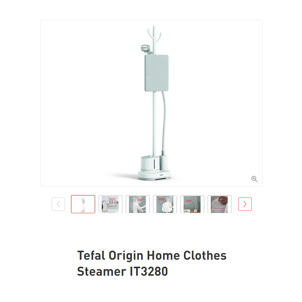 Tefal 2000W Origin Home Clothes Steamer IT3280 | 3 Steam Levels |  1.4L Water Tank | 45 Seconds To Complete Heating