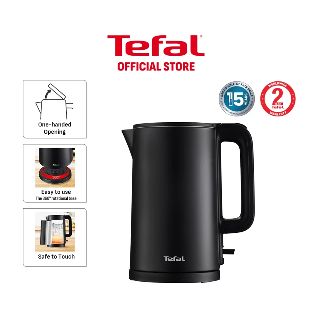 Tefal 1.5L Thermo Protect Electric Kettle KO1408Y2 / KO140AY2 | 304 stainless steel body | 360 degrees rotational cord | Safe to touch