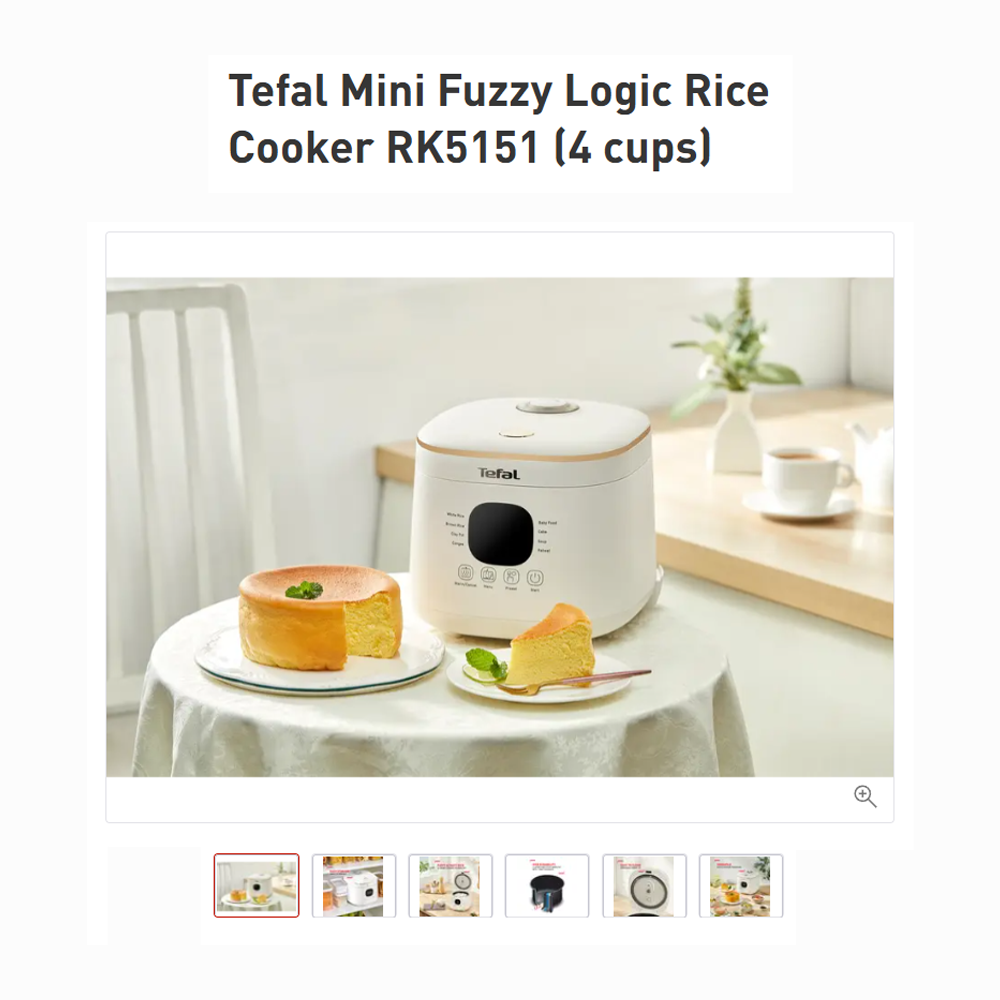 Tefal 0.7L Mini Fuzzy Logic Rice Cooker RK5151 | AI Smart Cooking | 8 versatile programs | 4-layer non-stick cooking pot