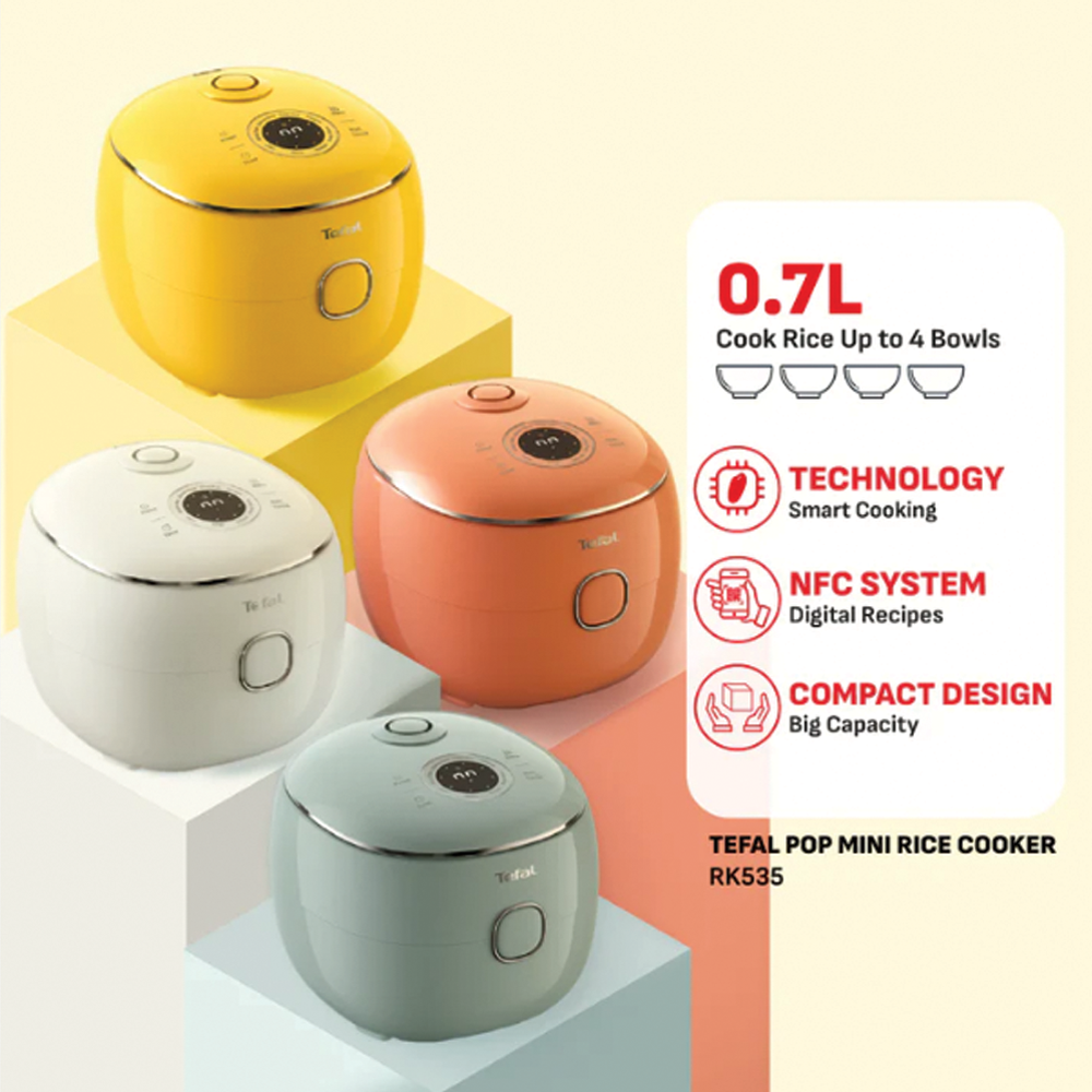 Tefal 0.7L POP Rice Cooker RK535 (periuk nasi) | Digital Smart Cooking Technology | 8 Cooking Programs | 1.5 mm non-stick pot
