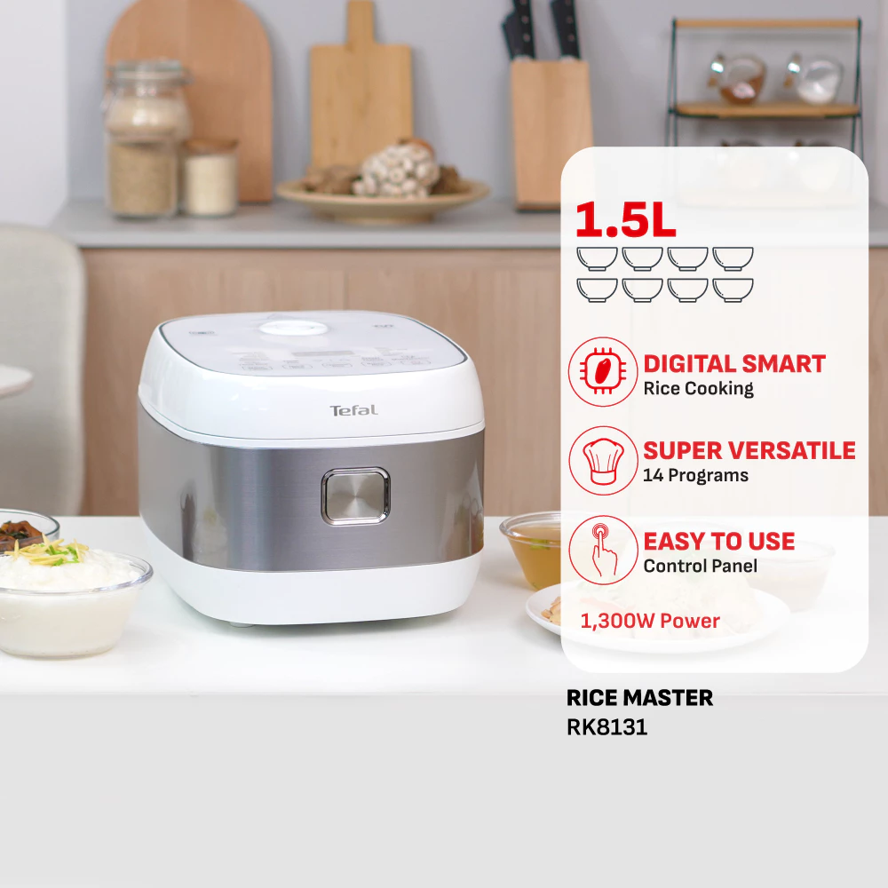 Tefal 1.5L Rice Master IH Rice Cooker RK8131G1 | Digital Smart Cooking | 14 versatile cooking programs | Touch control panel