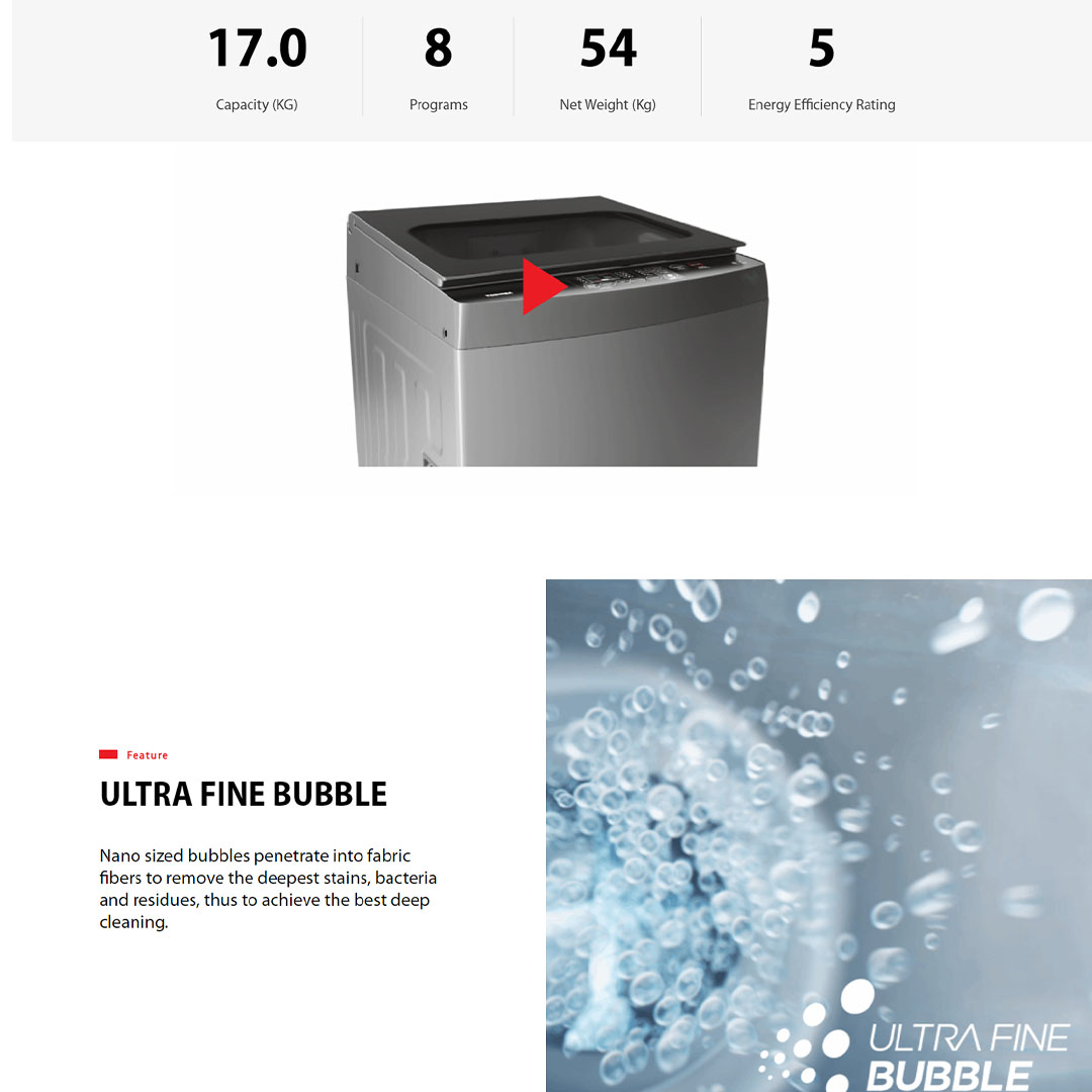 TOSHIBA 15KG IVT UFB/17KG UFB Greatwaves Washer AW-DUM1600LM(SG)/AW-DUM1800MM(SG) | Origin Inverter | Ultra Fine Bubble | Soft Close LID | Multi Programs | Washer with 1 Year Warranty