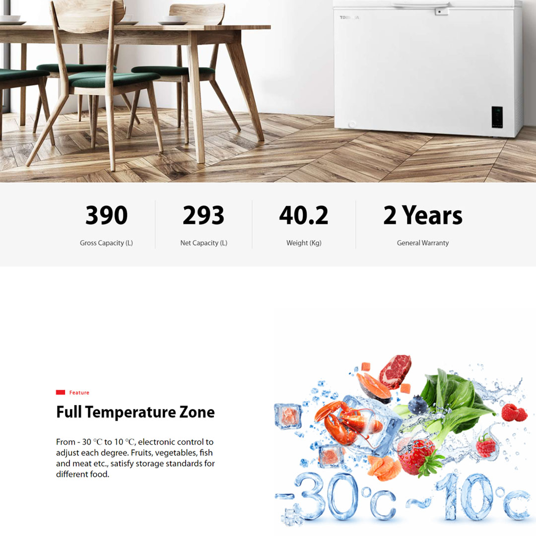 TOSHIBA 390L Chest Freezer GR-RC390CE-DMY(01) | Quiet & Slim Hinge | 2 in 1 CHEST FREEZER | D Freezing Tube | Freezer with 1 Year Warranty