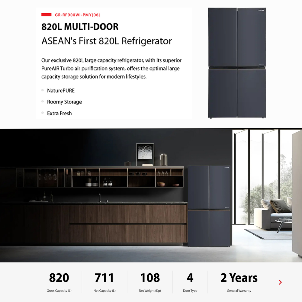TOSHIBA 820L NaturePURE Multi Doors Origin Inverter Refrigerator GR-RF900WI-PMY(06) | NaturePURE | Roomy Storage | Extra Fresh