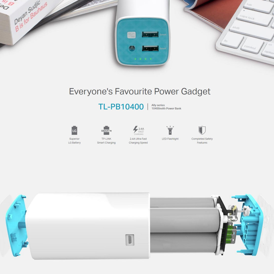 TP-Link 10400mAh Power Bank TL-PB10400 | Dual USB Ports | Compatible with 5V Input USB-Charged Devices | Multiple Safety Protections | Practical Flashlight | Powerbank with 3 Months Warranty