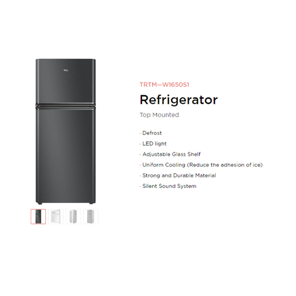 TCL 165L 2 Door Top Mounted Non-Inverter Refrigerator Crystal TRTM-W1650S1| Defrost | LED light | Strong and Durable Material | 2  Year General Warranty   10 Year Motor Warranty