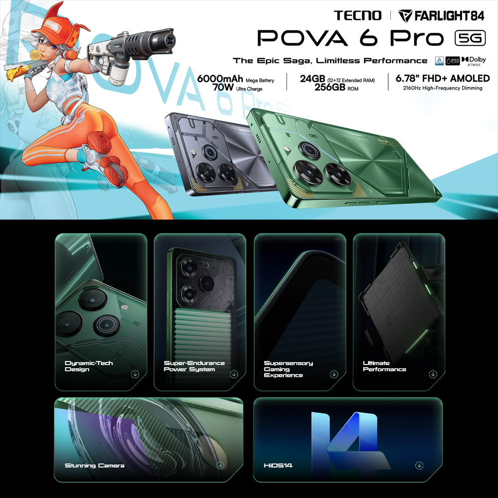 Tecno POVA 6 Pro 5G 12GB+12GB+256GB | Mediatek Dimensity 6080 (6 nm) | Dual Sims | LTE/5G