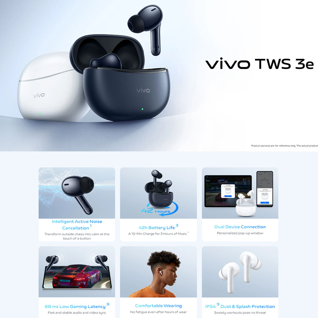 vivo TWS 3e | Fast Charging | Battery Life 42 Hours | AI Call Noise Reduction | Smart Touch Control | Dual Device Connection |  Water Resistance Earphone Protection | Earbuds with 1 Year Warranty