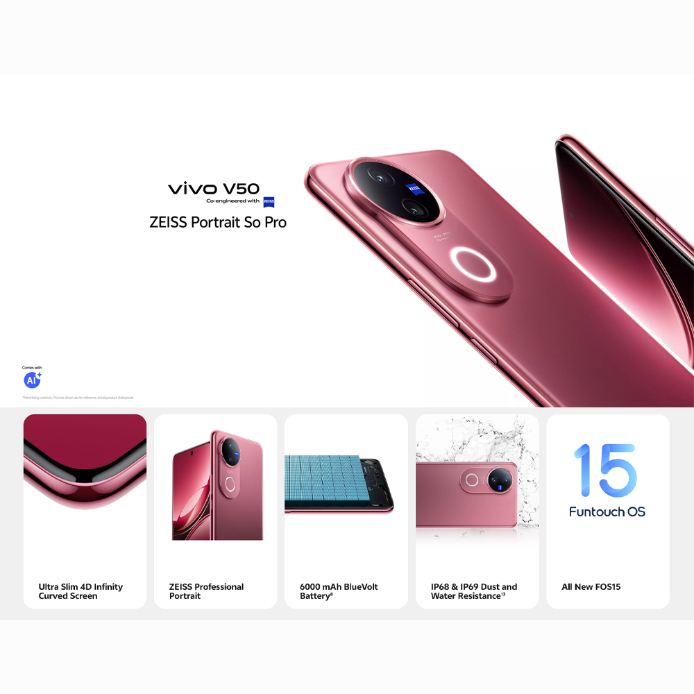 vivo V50 5G 8GB+256GB/12GB+256GB/12GB+512GB | 6.77 inches, AMOLED | Qualcomm SM7550-AB Snapdragon 7 Gen 3 (4 nm) | Li-Po 6000 mAh, 90W Flashcharge