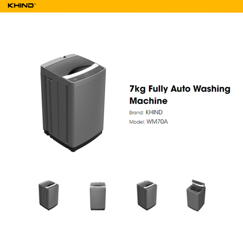 KHIND 7KG Fully Auto Washing Machine WM70A |  Easy Clean Lint Filter | Stainless Steel Inner Tub | Child Lock Security | 2  Year General Warranty   3  Year Panel Warranty  5 Year Motor Warranty