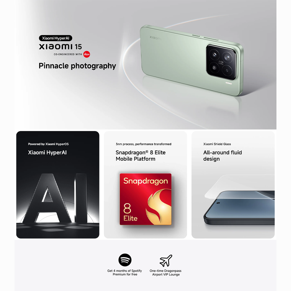 Xiaomi 15 12GB+256GB/ 12GB+512GB | Qualcomm SM8750-AB Snapdragon 8 Elite (3 nm) | 6.36 inches, LTPO AMOLED | 50MP Camera | Li-Po 5240 mAh, 90W HyperCharge