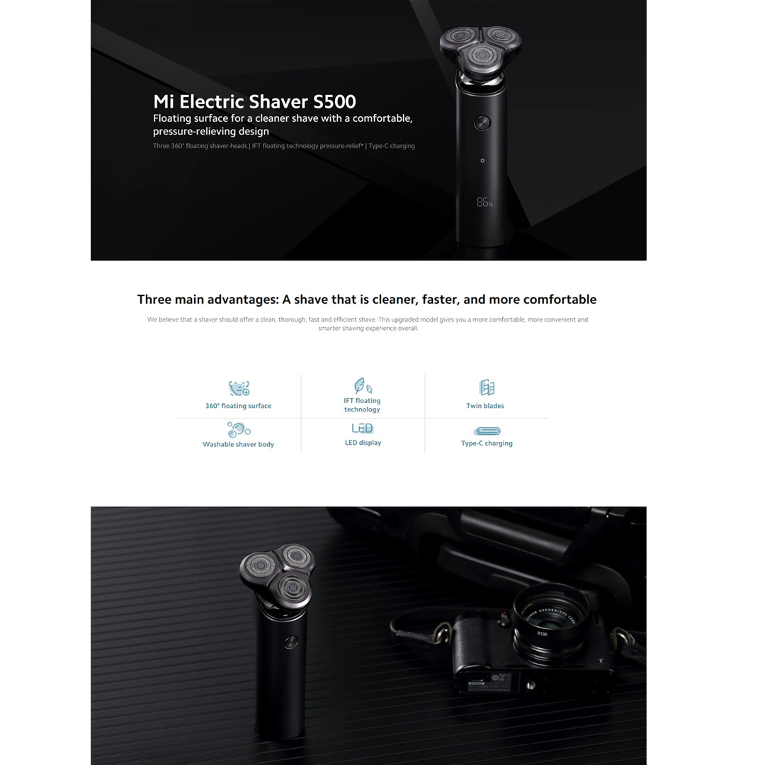 Xiaomi Mi Electric Shaver S500 | IFT Floating Technology Pressure-Relief | Three 360° Floating Shaver-Heads | Type-C Charging | Electric Shaver with 1 Year Warranty