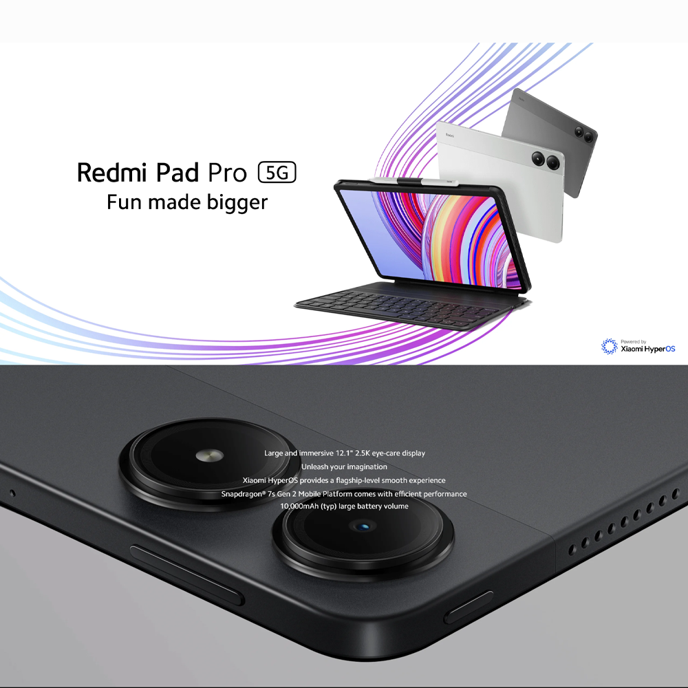 Xiaomi Redmi Pad Pro 5G | Snapdragon® 7s Gen 2 | 10000 mAh Battery | 120Hz 2.5K display | Quad speakers